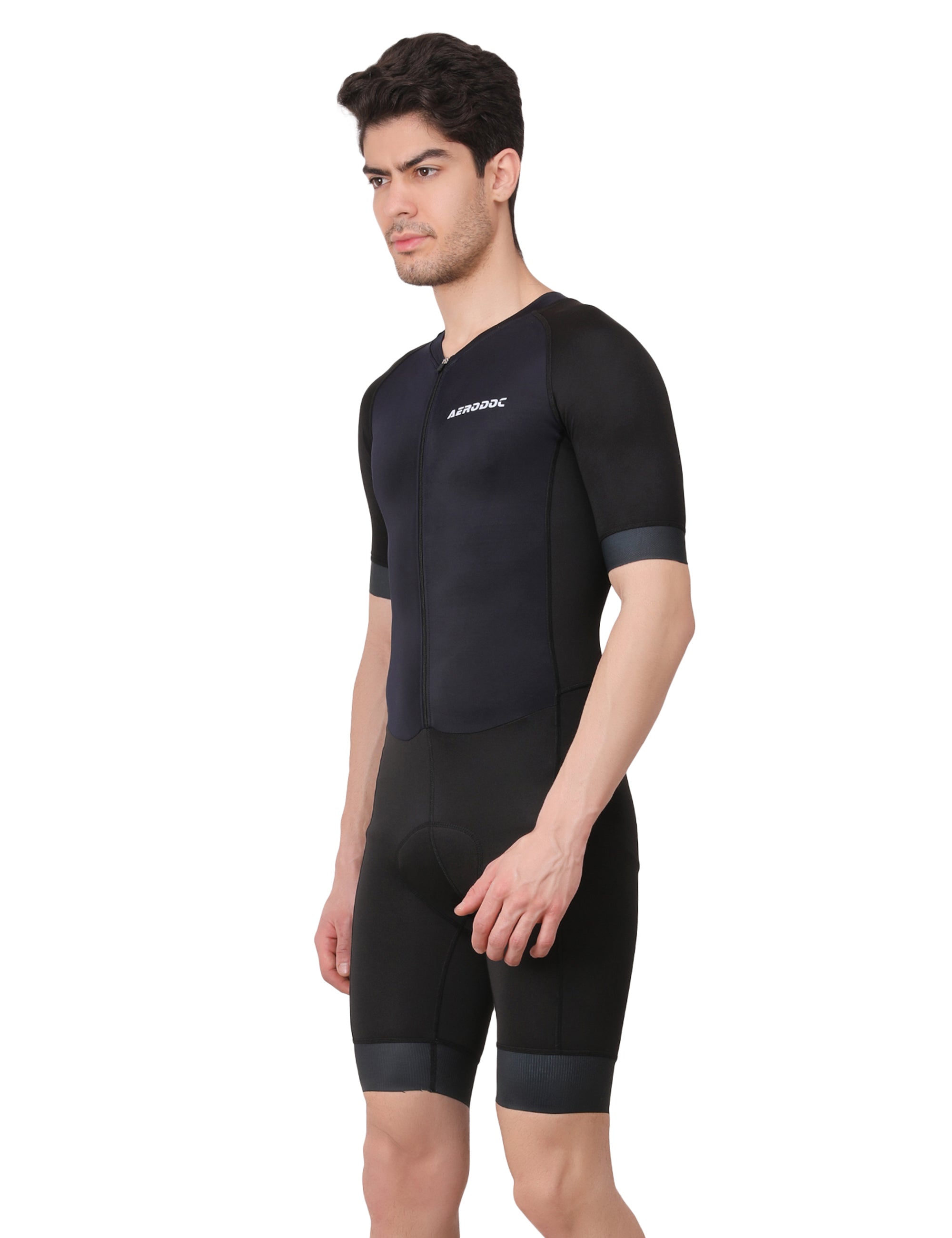 Side profile of the Aerodoc Blatic Sea Men Triathlon Suit, emphasizing its flexibility and race-fit design.