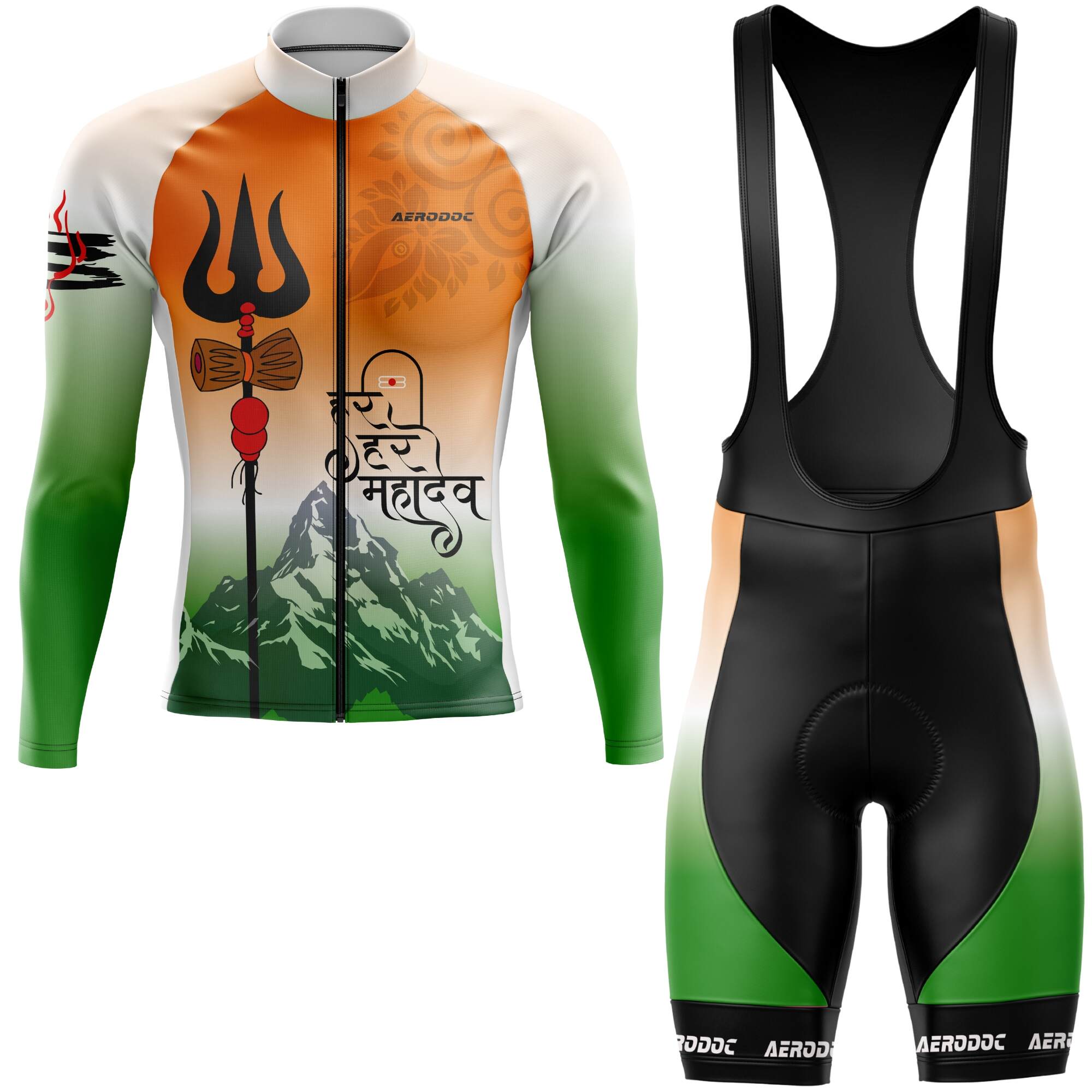 Tricolor Mahadev Cycling Jersey Bib Shorts – Performance Gear for Riders 2XS Full Sleeves Jersey with Bib Shorts