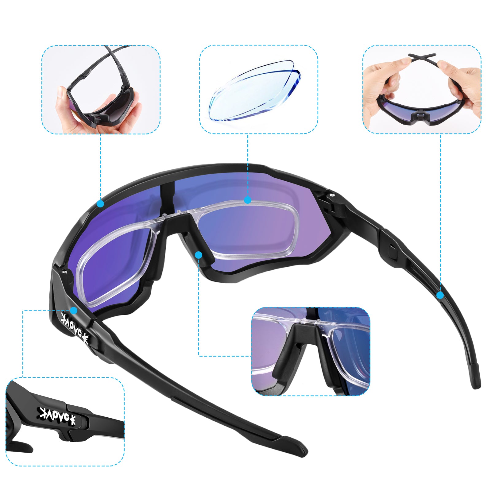 Kapvoe Polarized Sunglasses Riding Cricket Cycling Glasses Sports Outdoor Eyewear UV400 Goggles 5Lens