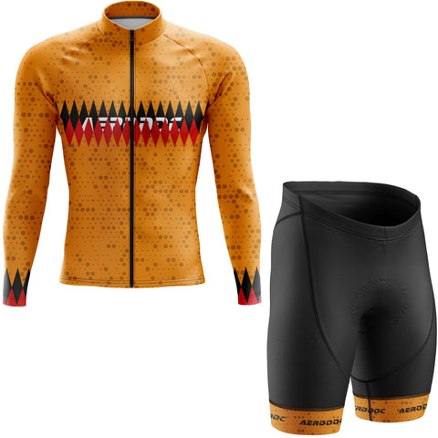 Aerodoc Ochre Diamond long sleeve cycling jersey and bib shorts set