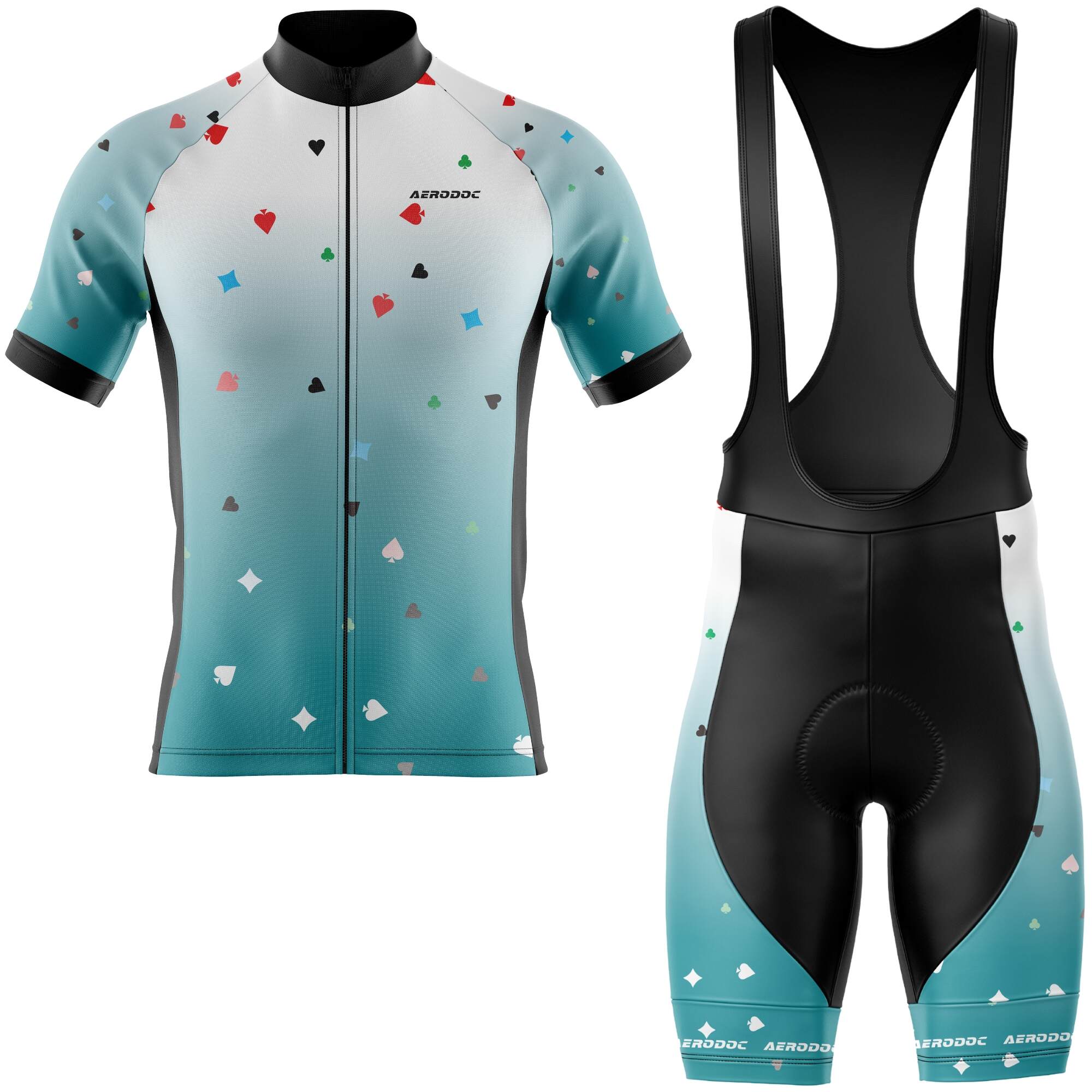 Side profile of A Card Ace cycling jersey highlighting its aerodynamic fit and flexible, stretchable sleeves.