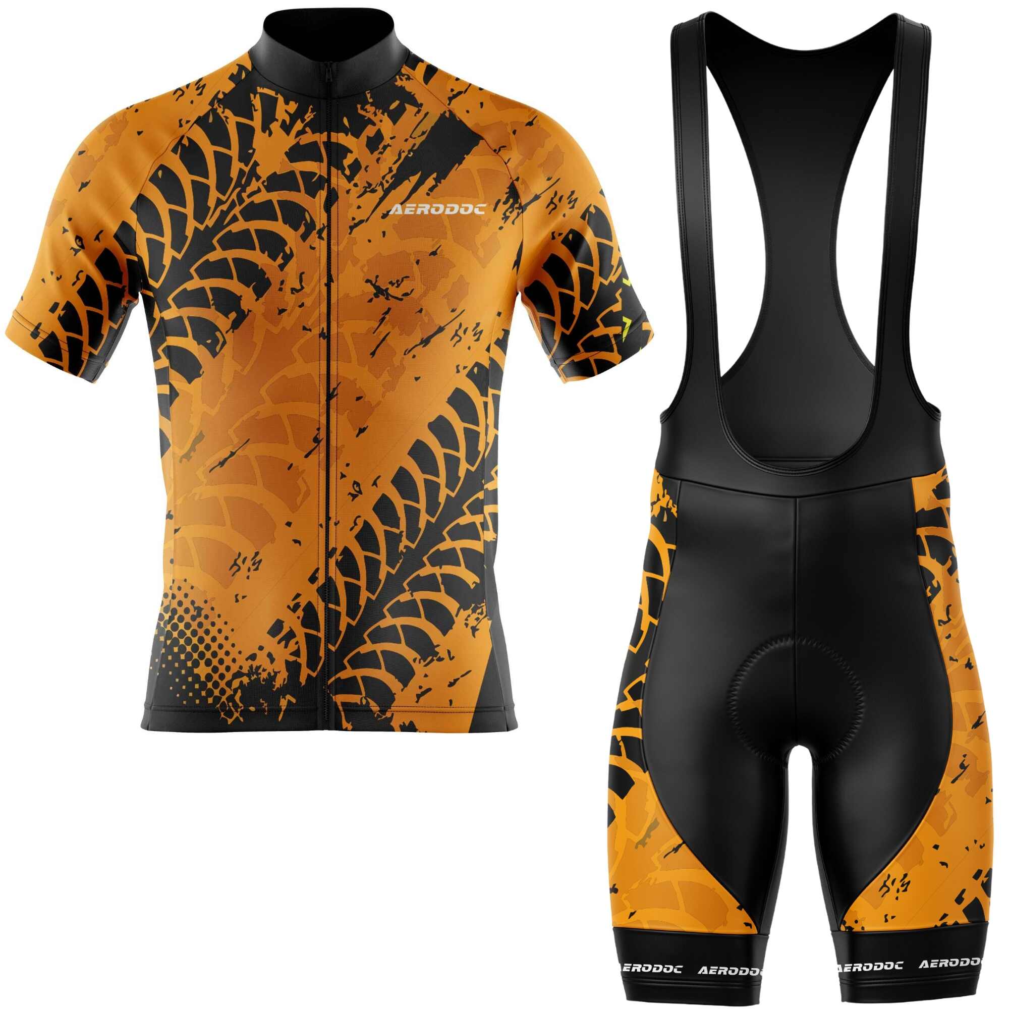 Aerodoc Tire Track Cyclist’s Jersey and Shorts– Performance Fit, Yellow & Black