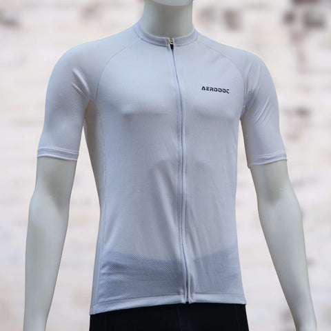 Aerodoc Glide White Cycling jersey with waterproof zipper pocket