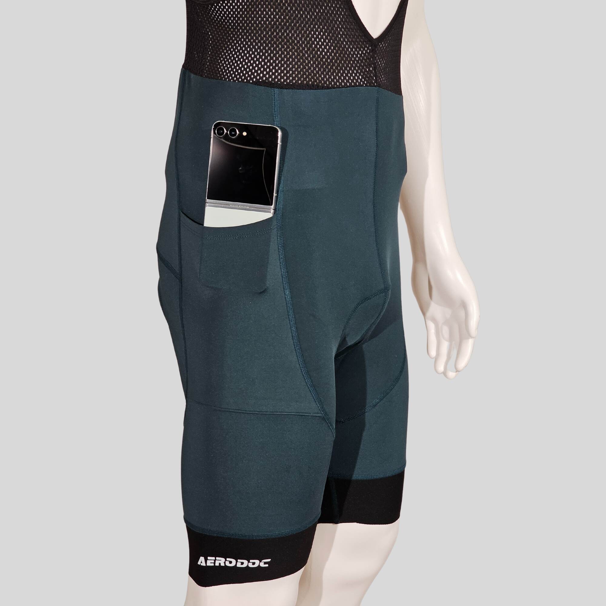 Aerodoc Ignite Mineral Green Cycling Bibshorts with Reflective Zipper, Power Band, and 2 Pockets