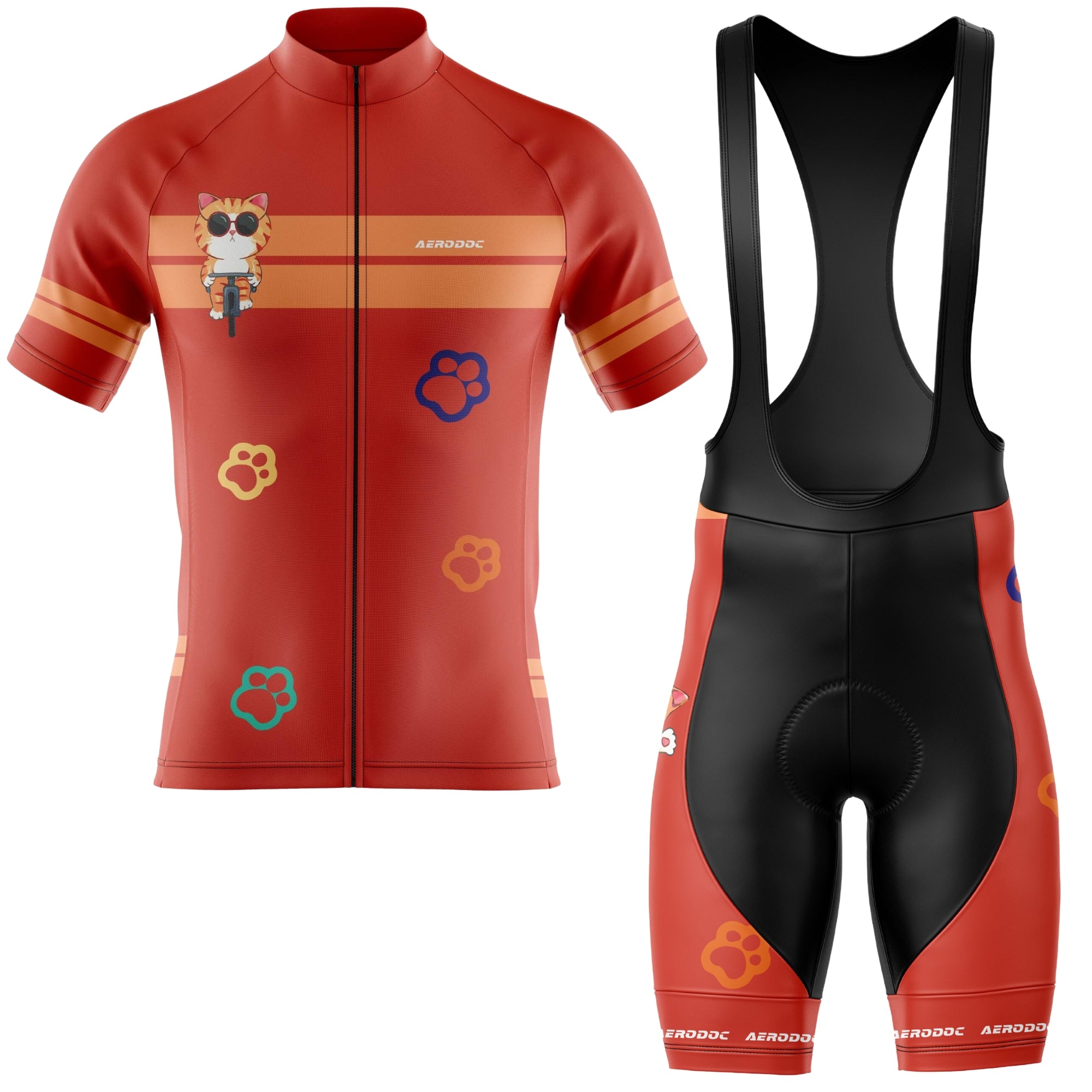 Cat Cadence Cycling Jersey by Aerodoc - Road & Trail Ready - Half & Full Sleeves, Matching Bib & Non-Bib Shorts