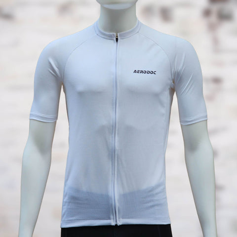 Aerodoc Glide White Cycling jersey with waterproof zipper pocket