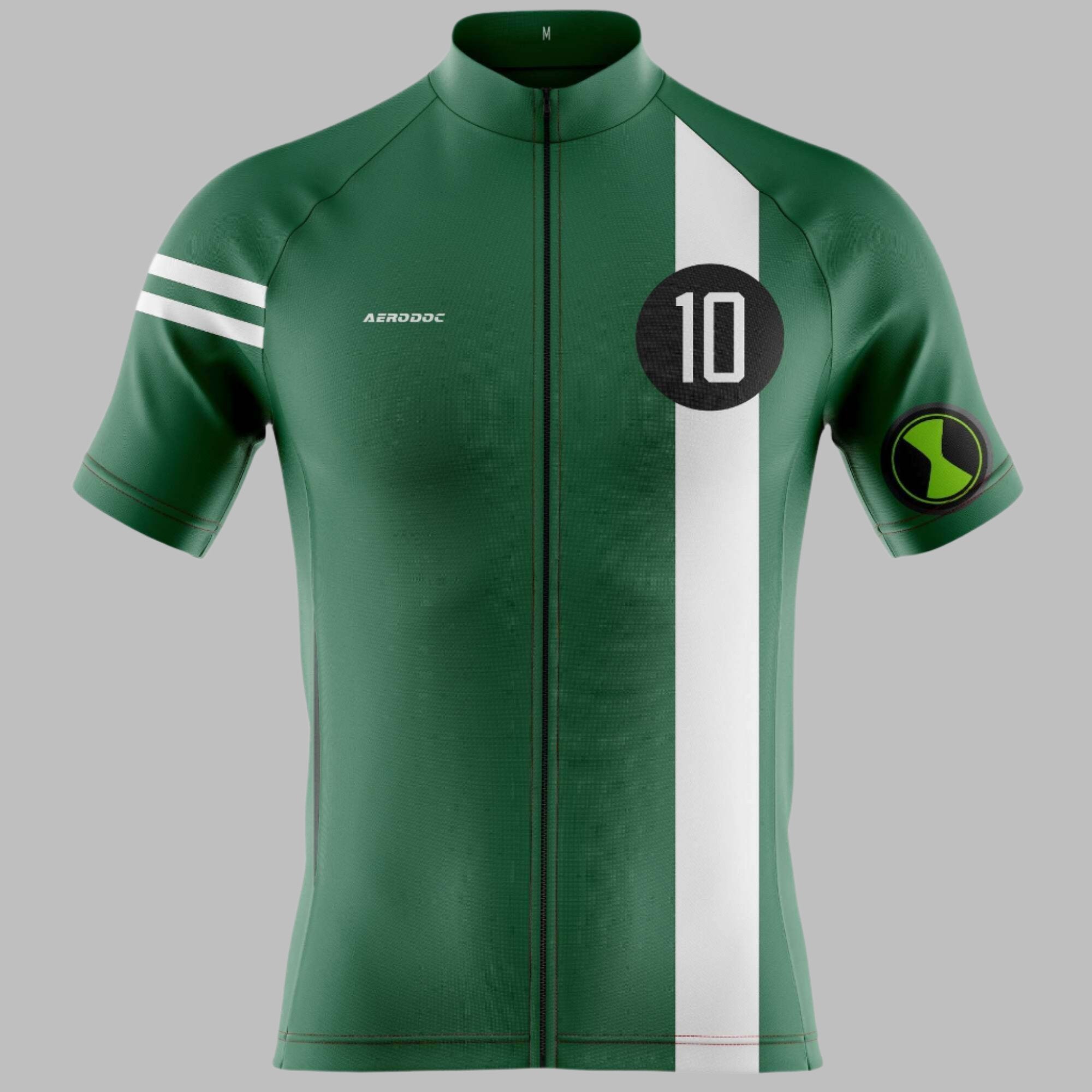 "Aerodoc Champion Sprinter green cycling jersey - close-up front view."