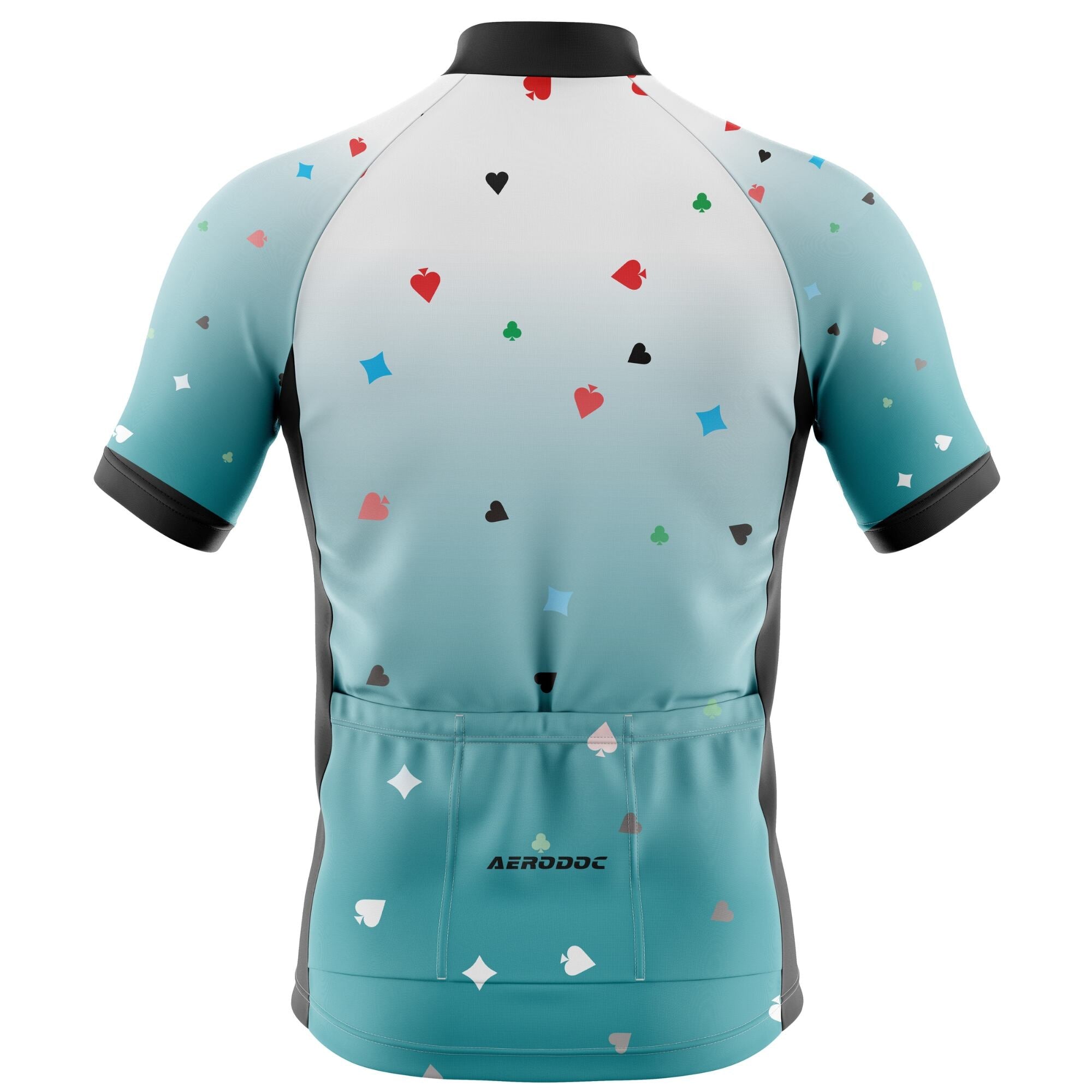 Back view of ACard Ace cycling jersey with 3 elasticated pockets for storage of snacks and tools during rides