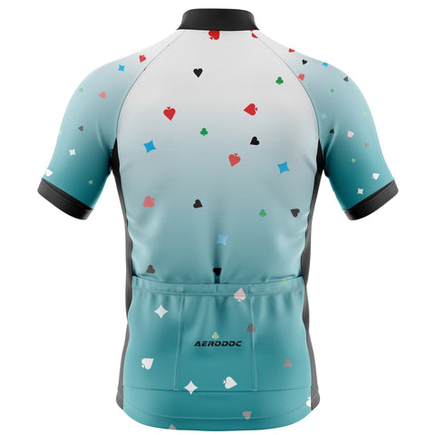 Back view of ACard Ace cycling jersey with 3 elasticated pockets for storage of snacks and tools during rides