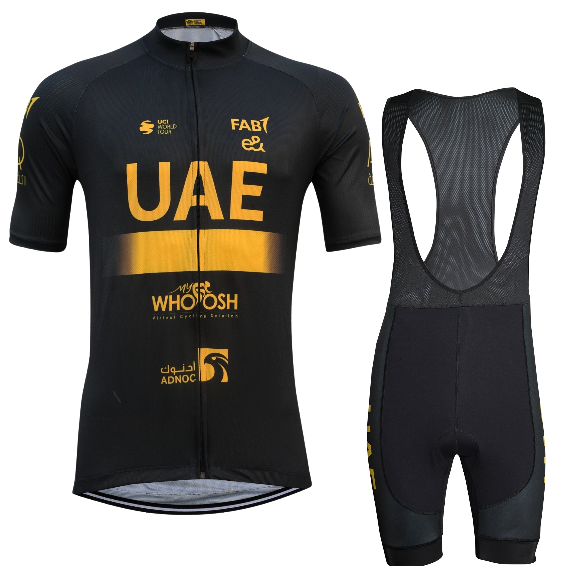 UAE Black High Quality Cycling Jersey and Cycling Bib Shorts and Full/Half Sleeve GelPad 2XS Half Sleeve Bib Shorts