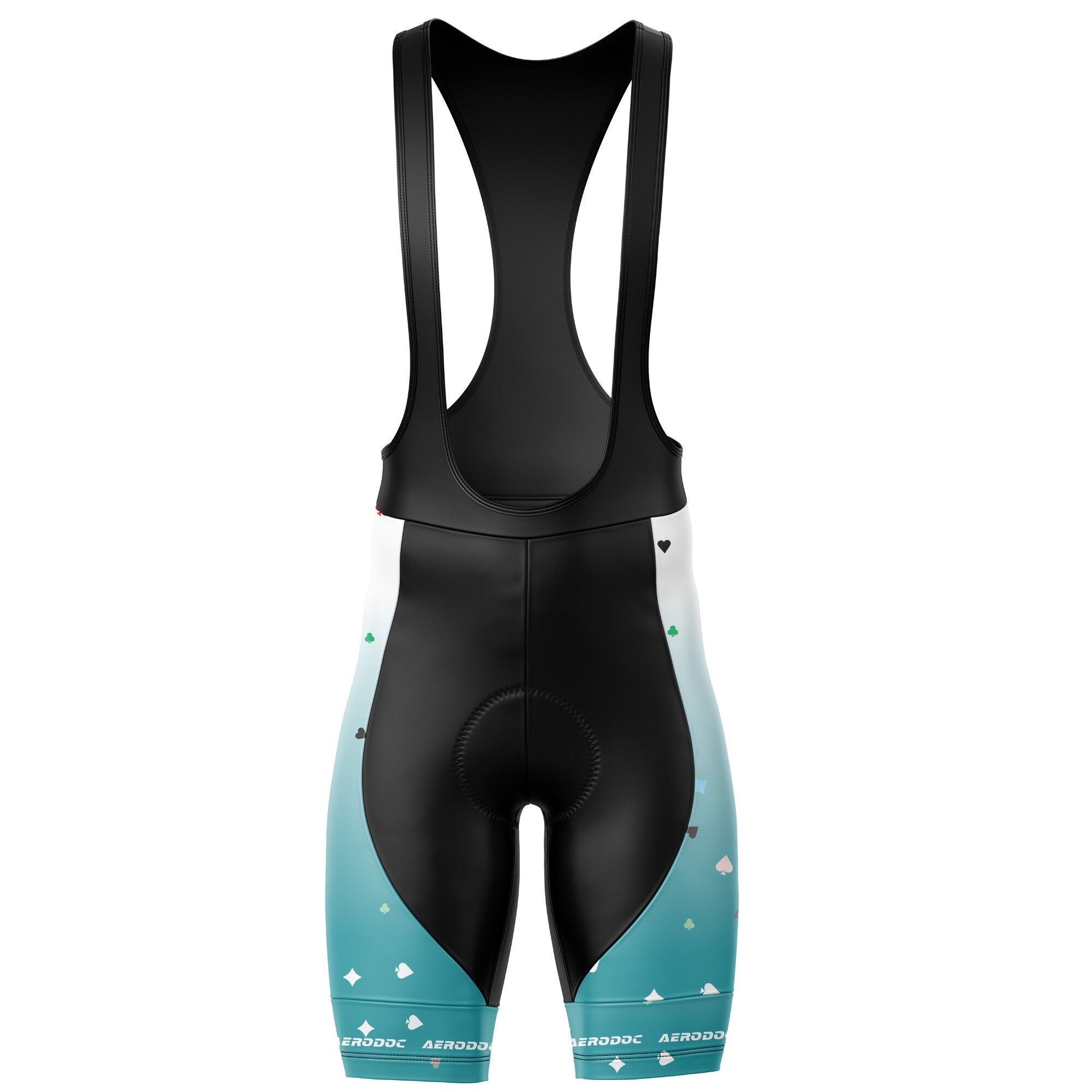 A Card Ace black cycling bib shorts with 20D gel pad cushioning for comfort and premium silicone grippers for a secure fit