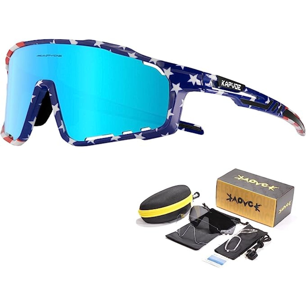 KAPVOE Polarized Sports Glasses Men Women TR90 Sport Sunglasses Running 3 Lenses