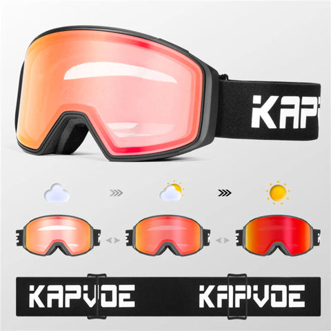 KAPVOE Optical Glass Magnetic Lens Photochromic Double Layer Anti Fog Ski Goggle Skateboard Snowboard Goggle UV400 Protect