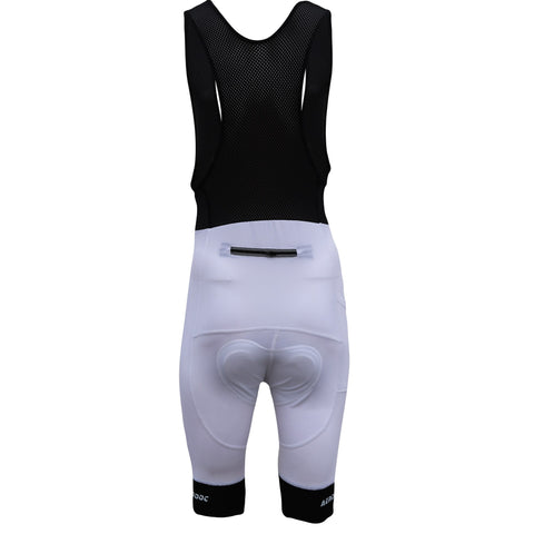 Aerodoc Ignite White Cycling Bibshorts with Reflective Zipper, Power Band, and 2 Pockets