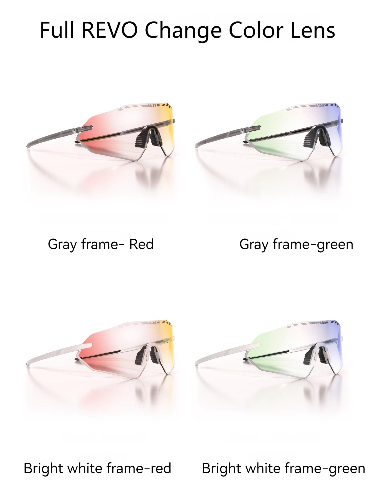 ENLEE E600 Photochromic Glasses Color Film Cycling Eyewear Men Women Frameless Sports Goggles White Green