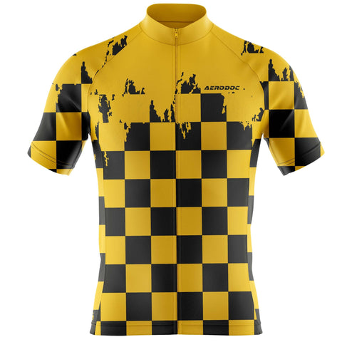 Aerodoc Checkered Burst Cycling Jersey – Performance Fit, Yellow & Black