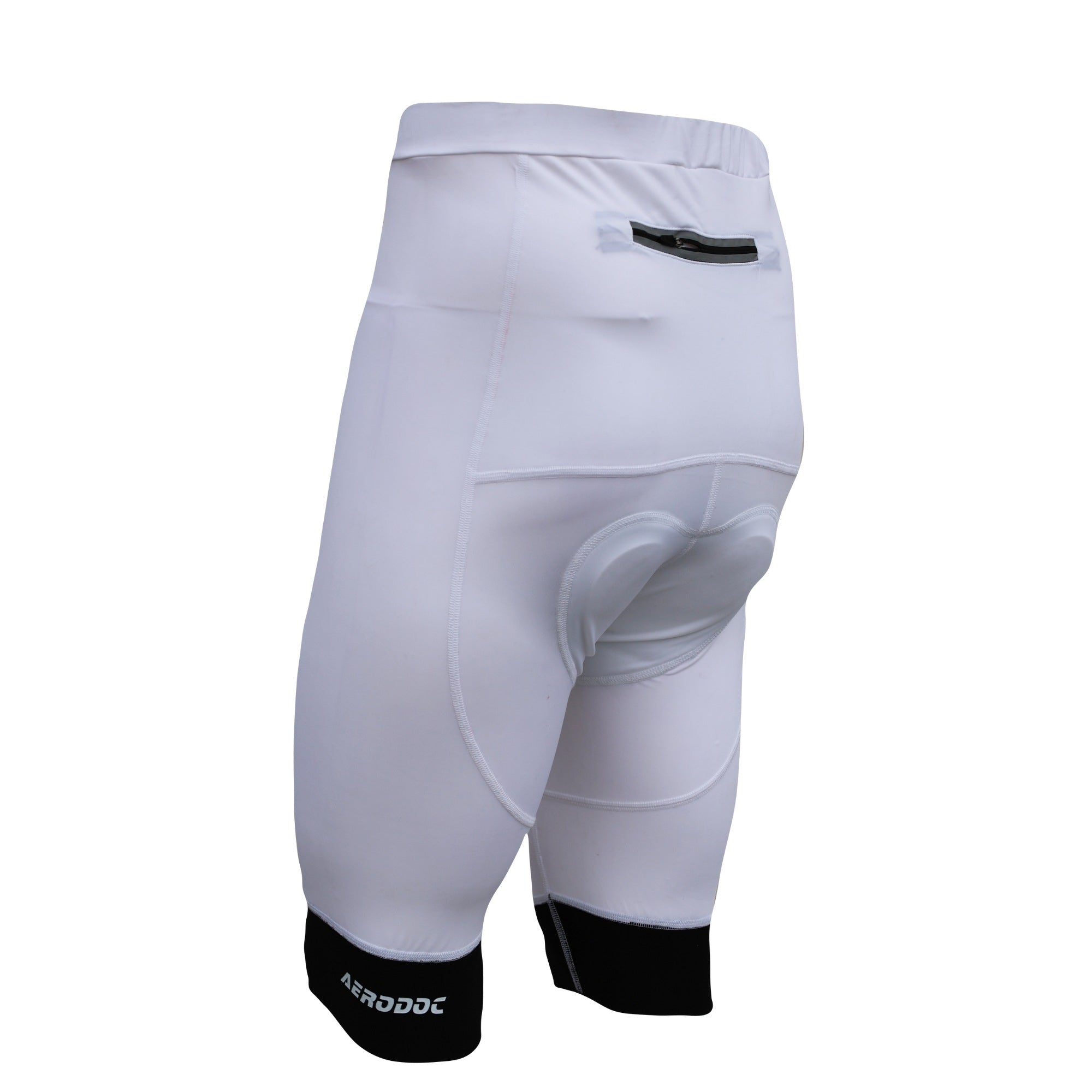 Aerodoc Ignite White Cycling Bibshorts with Reflective Zipper, Power Band, and 2 Pockets