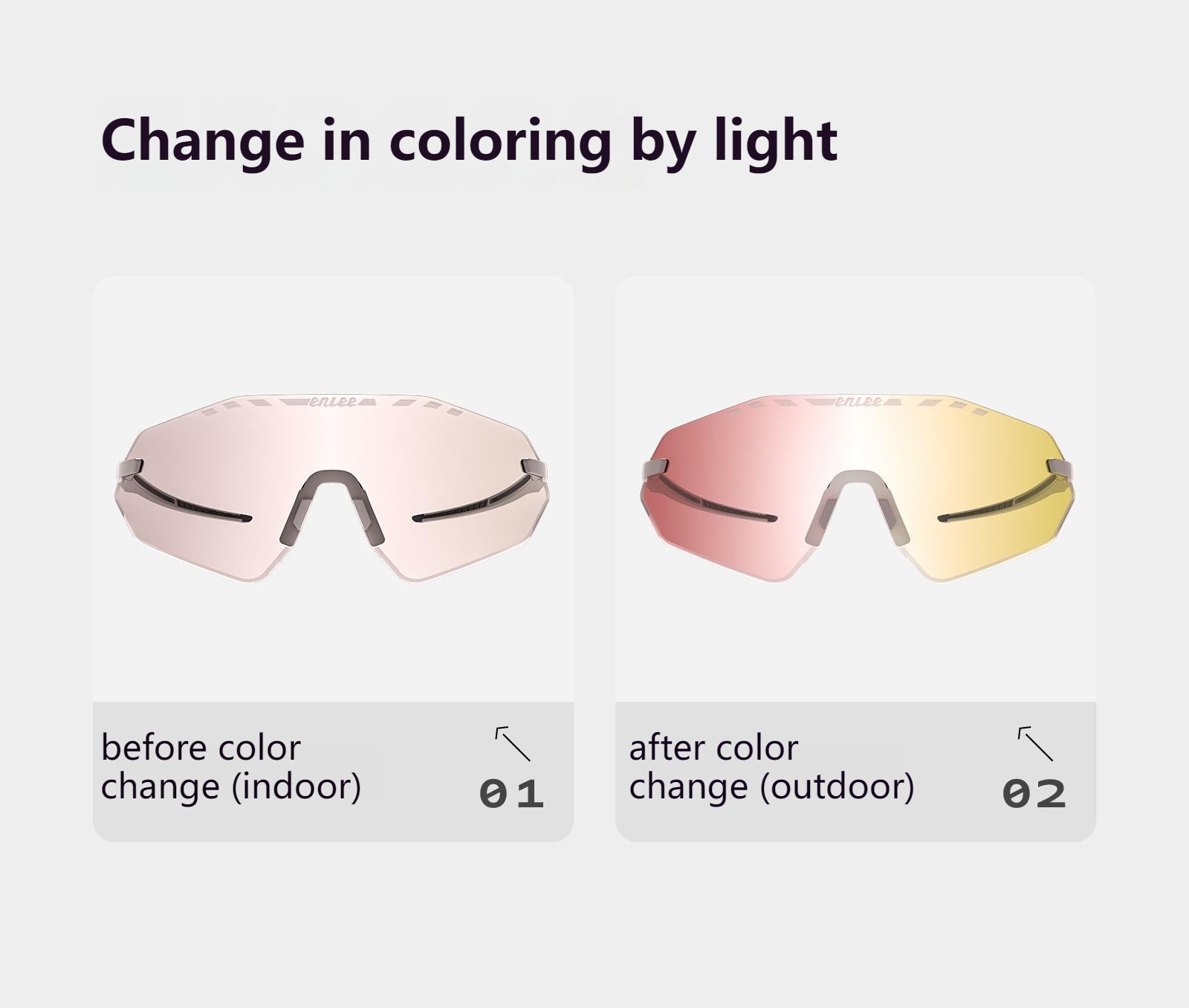 ENLEE E600 Photochromic Glasses Color Film Cycling Eyewear Men Women Frameless Sports Goggles White Red