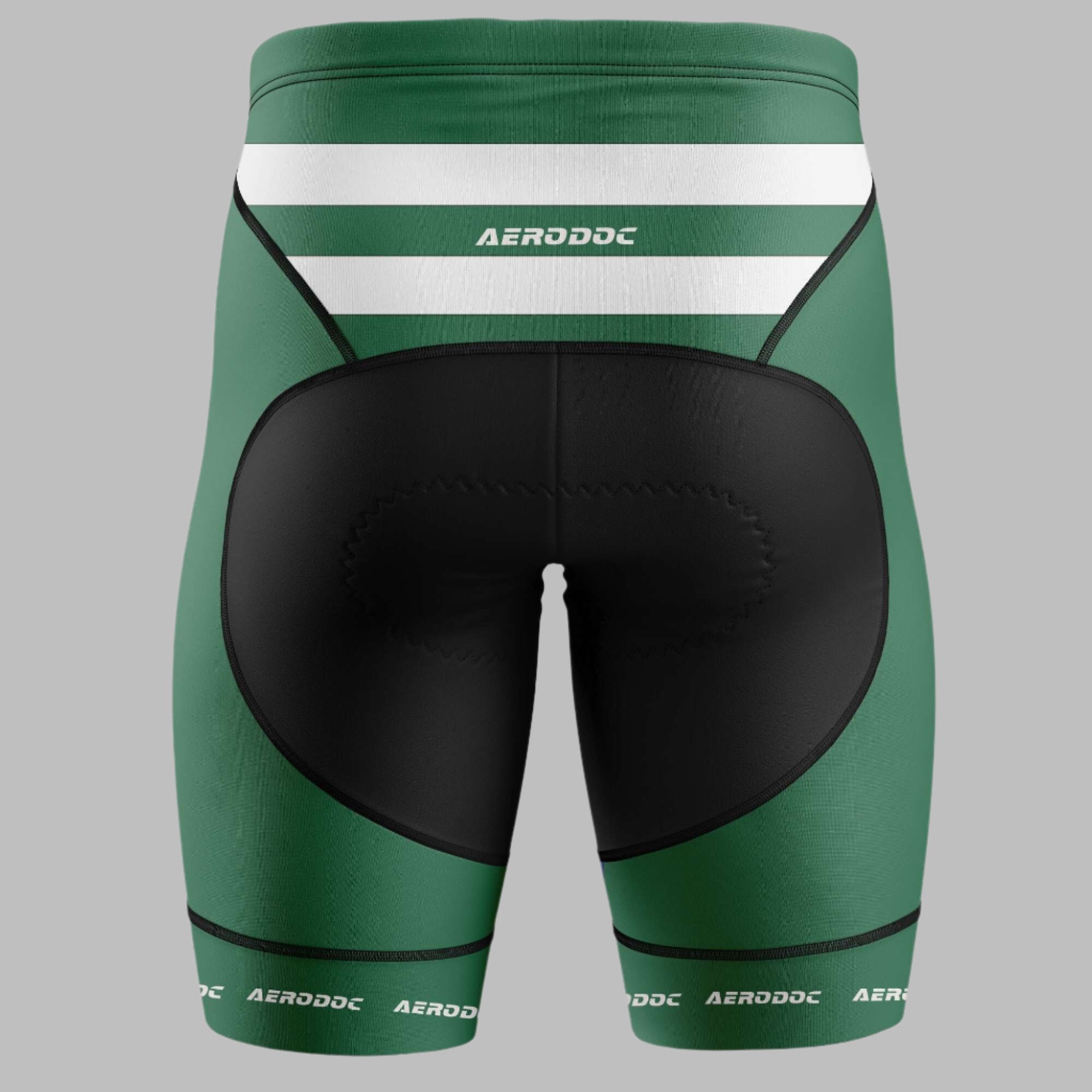 "Aerodoc Champion Sprinter black gel-padded cycling shorts - back view."