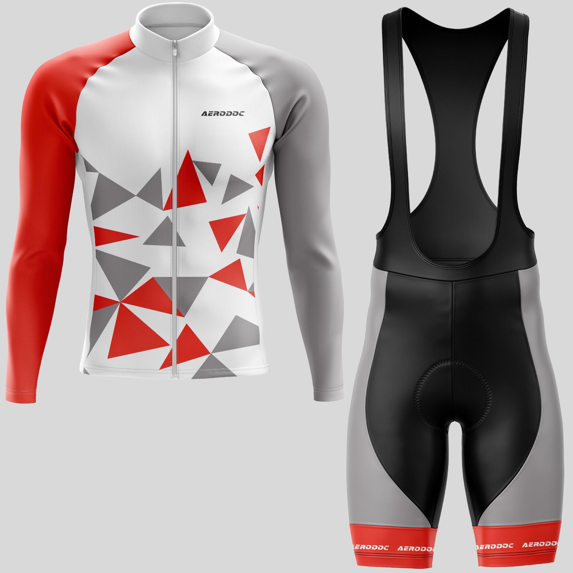 Front view of Full Sleeve Cycling Jersey and Bib Shorts from Triangular Vibe Set