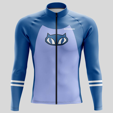 Aerodoc Blue Panther Cycling Jersey – Long Sleeve, Stylish Cat Design, Lightweight and Breathable