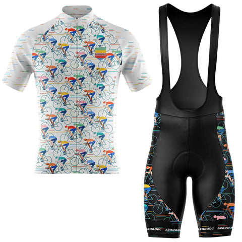 Retro Bicycle Design Men's Cycling Jersey - Half & Full Sleeves, Matching Bib & Non-Bib Shorts