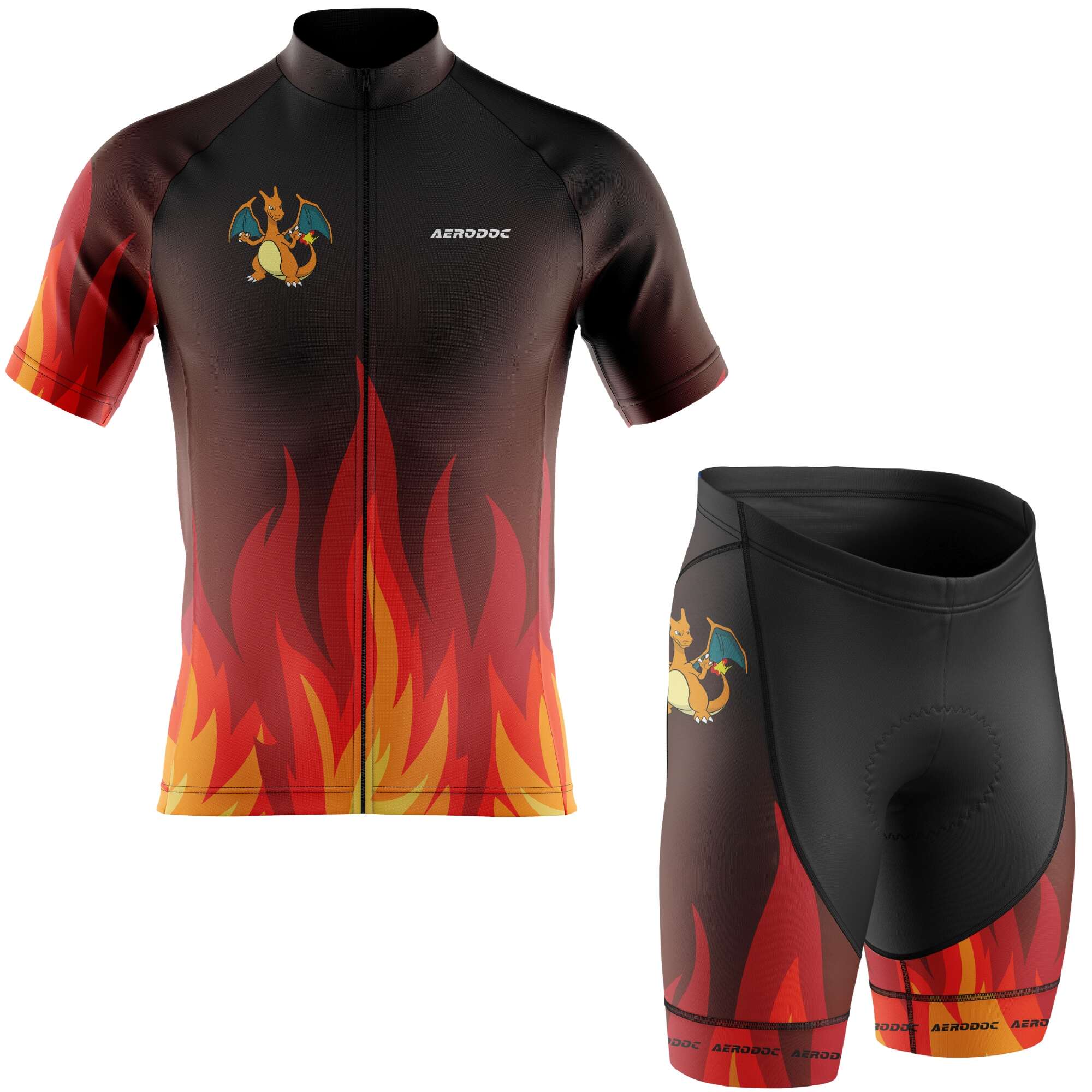 Aerodoc Phoenix Flame Cycling Jersey - Half & Full Sleeves, Matching Bib & Non-Bib Shorts