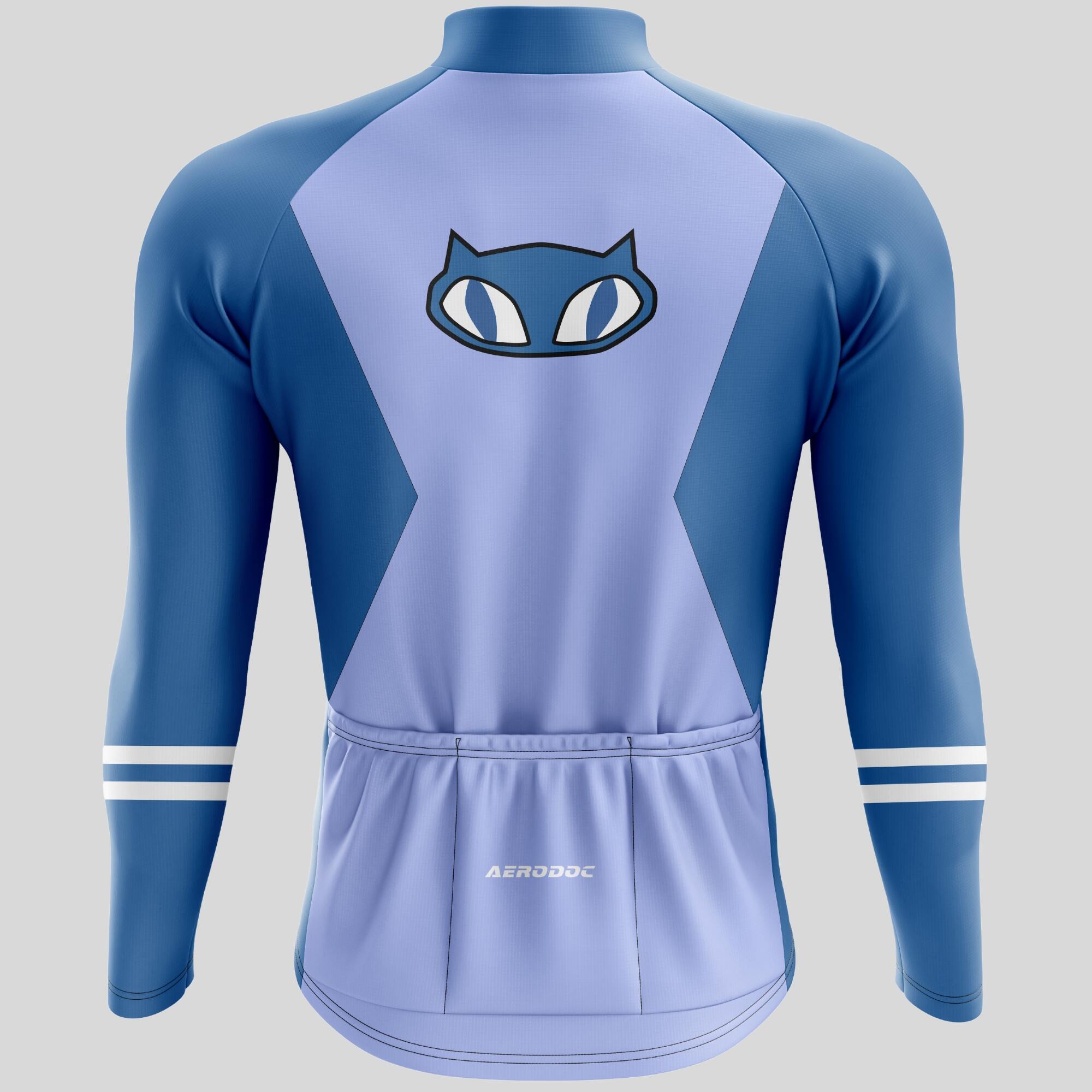 Aerodoc Blue Panther Cycling Jersey – Long Sleeve, Stylish Cat Design, Lightweight and Breathable