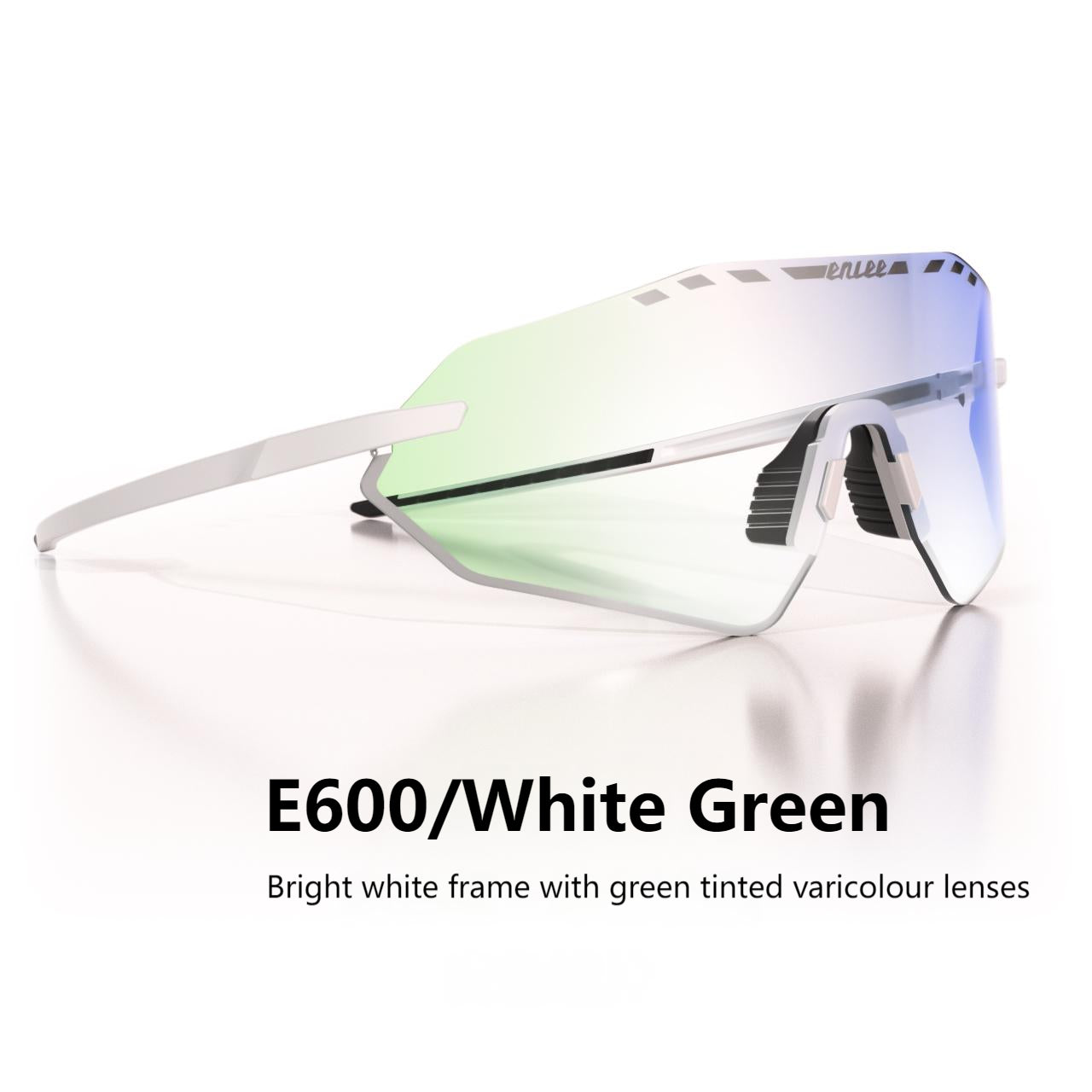 ENLEE E600 Photochromic Glasses Color Film Cycling Eyewear Men Women Frameless Sports Goggles White Green