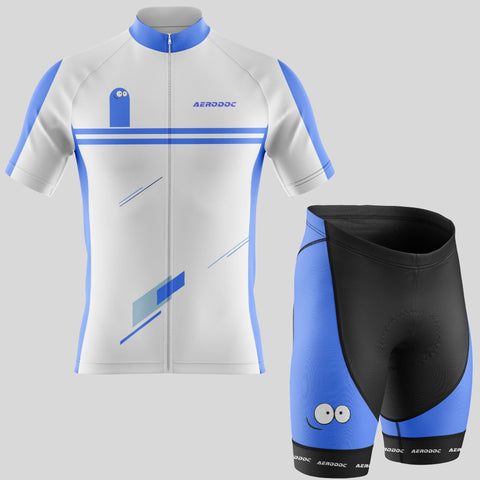 Aerodoc Smiley Blue White Cycling Jersey – Half & Full Sleeves, Matching Bib & Non-Bib Shorts