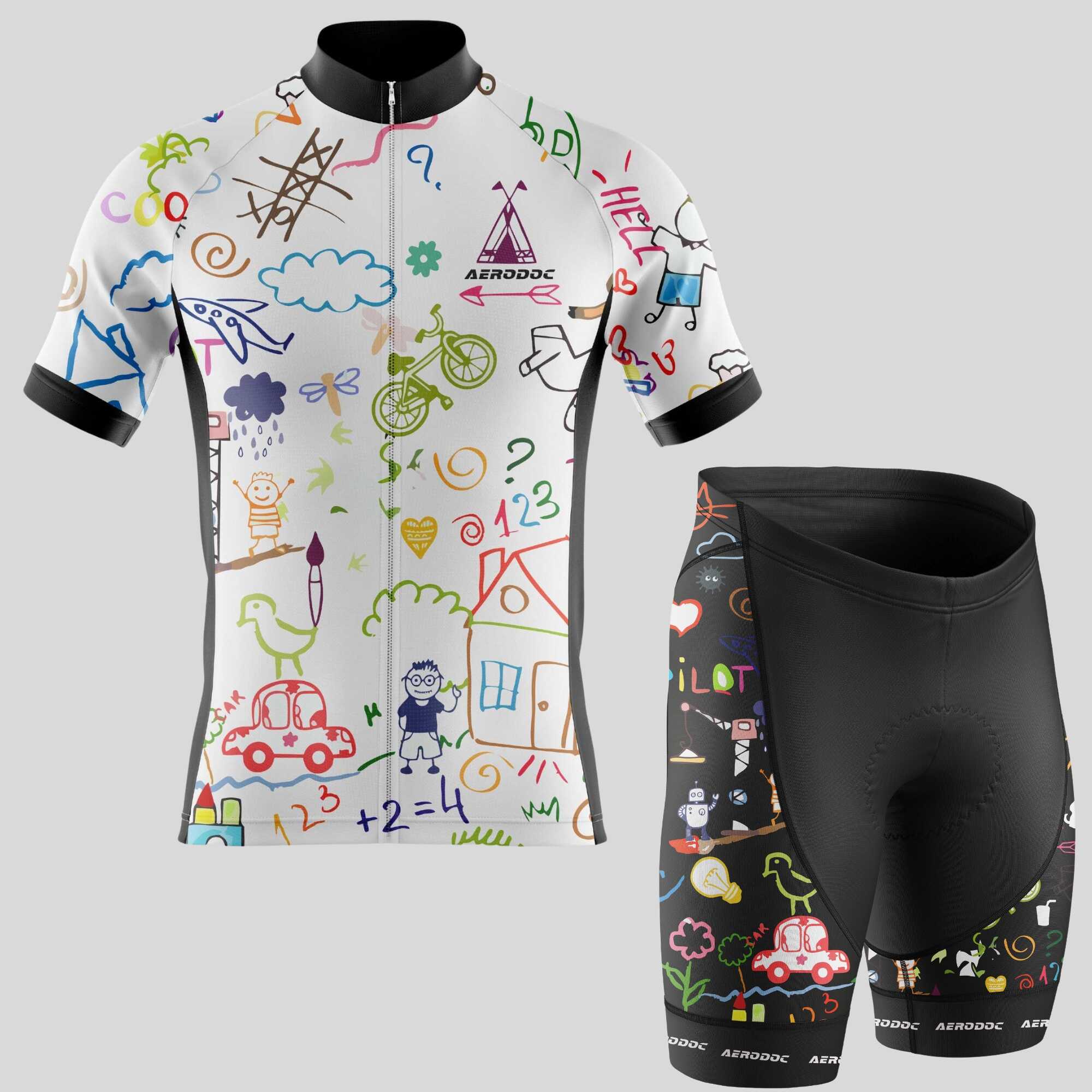 Aerodoc Doodle Explorer Cycling Jersey - Half & Full Sleeves, Matching Bib & Non-Bib Shorts