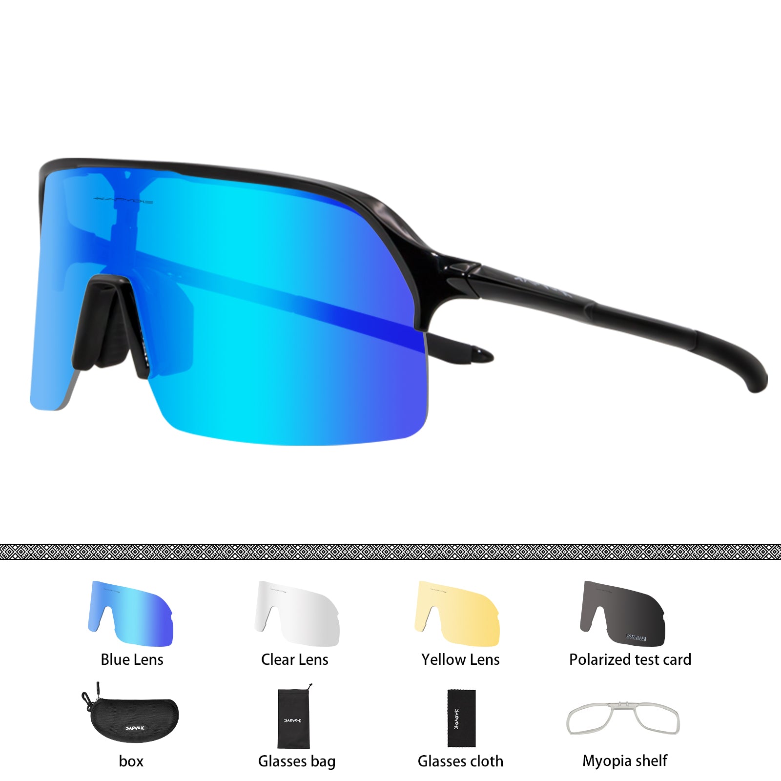 Kapvoe Polarized Sports Sunglasses Outdoor Sports Men Women Glasses 4 lens