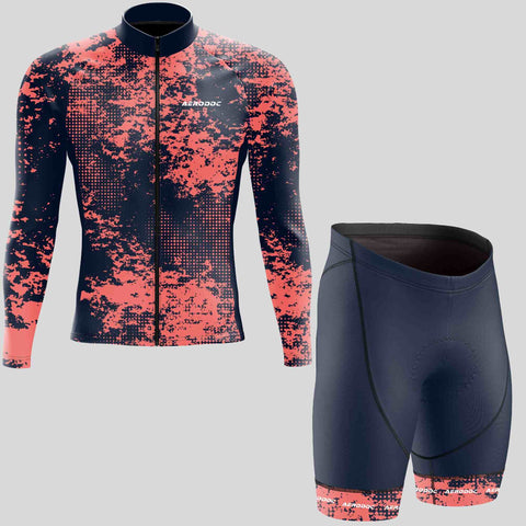 "Aerodoc Crimson Chaos Full Sleeve Jersey and Non-Bib Shorts Combo - Front View"
