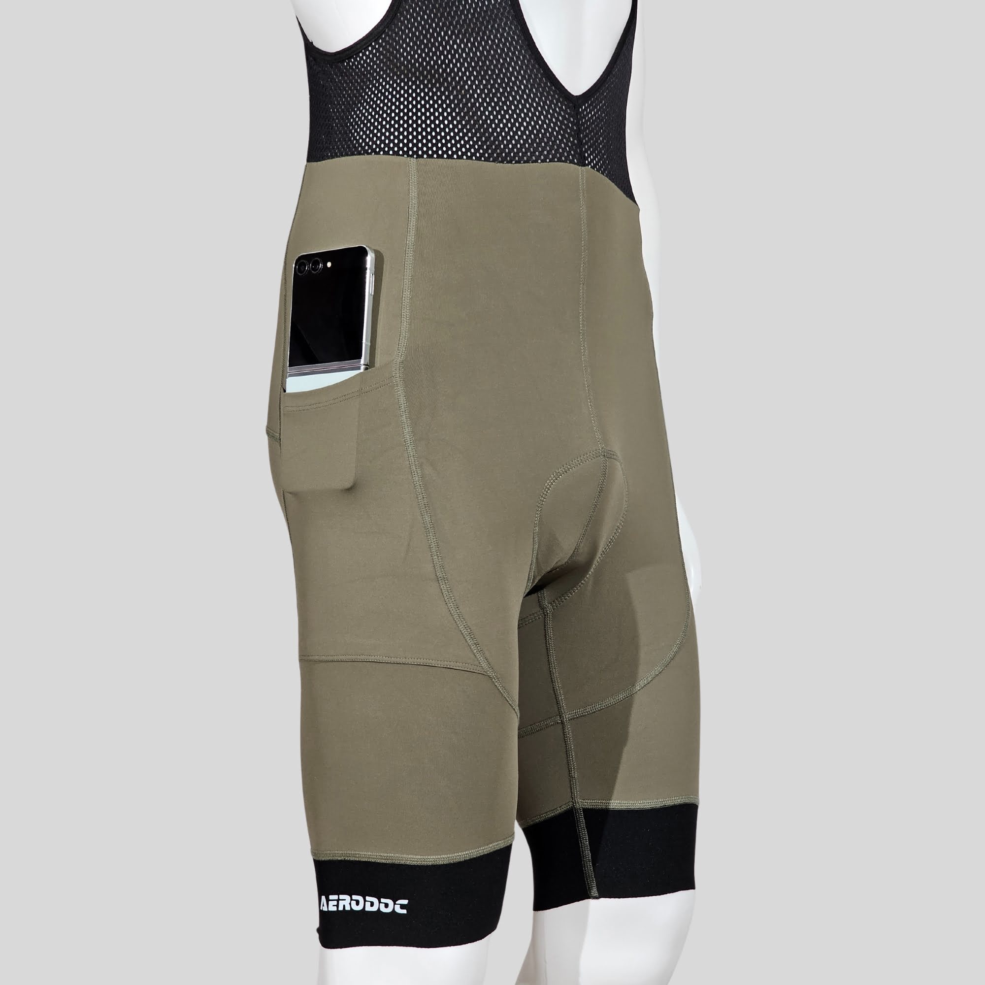 Aerodoc Ignite Dusky Green Cycling Bibshorts with Reflective Zipper, Power Band, and 2 Pockets