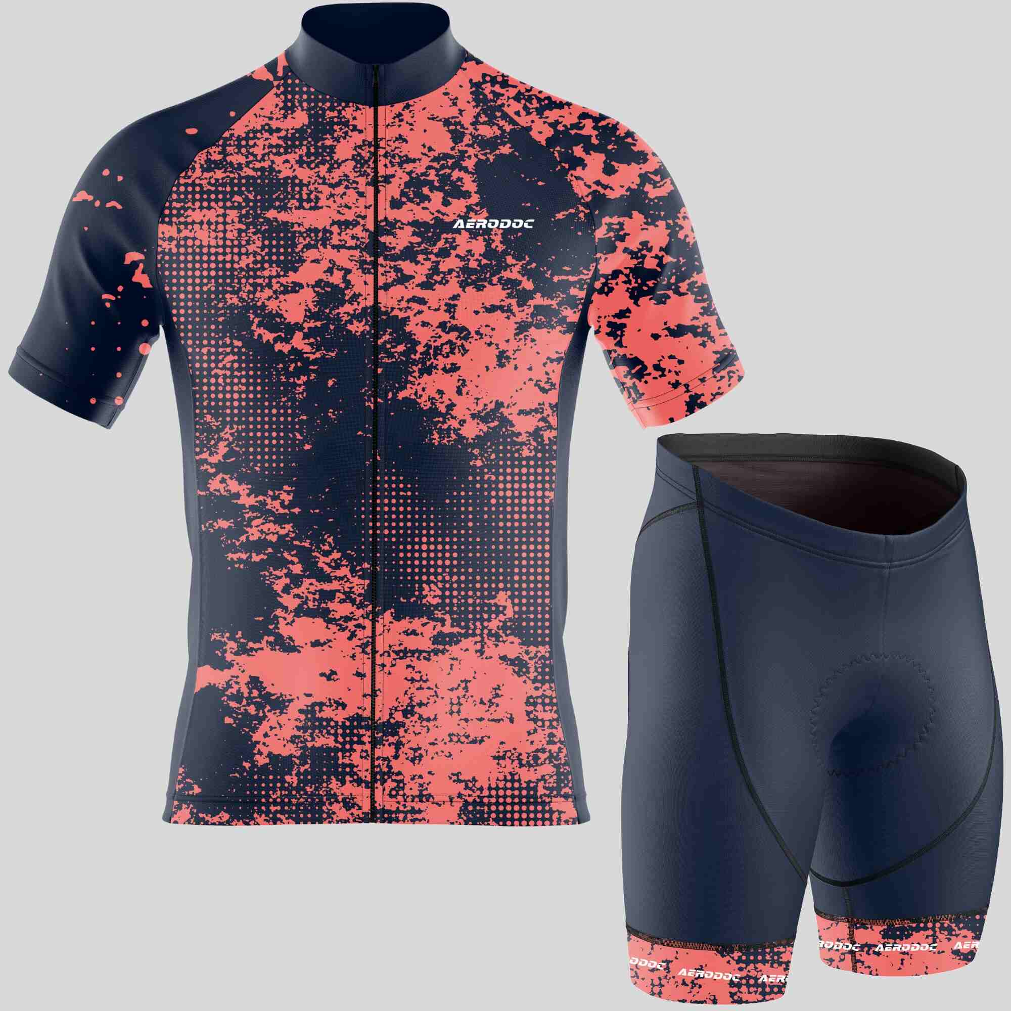 "Aerodoc Crimson Chaos Half Sleeve Jersey and Non-Bib Shorts Combo - Front View"
