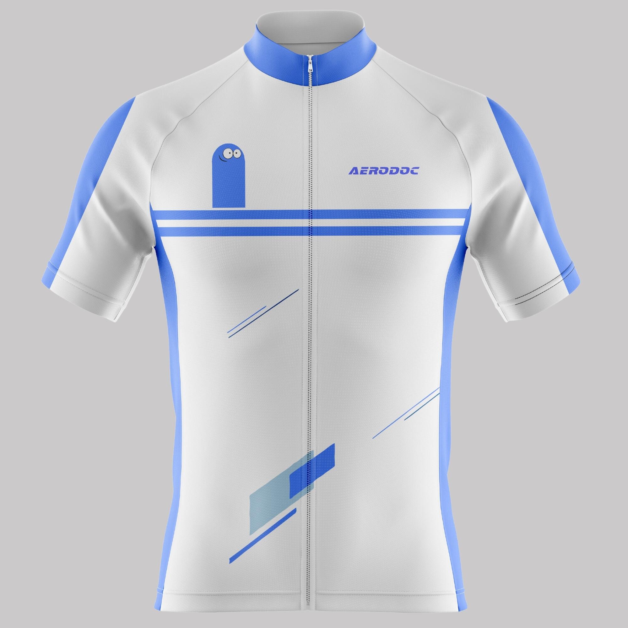 Aerodoc Smiley Blue White Cycling Jersey – Half & Full Sleeves, Matching Bib & Non-Bib Shorts