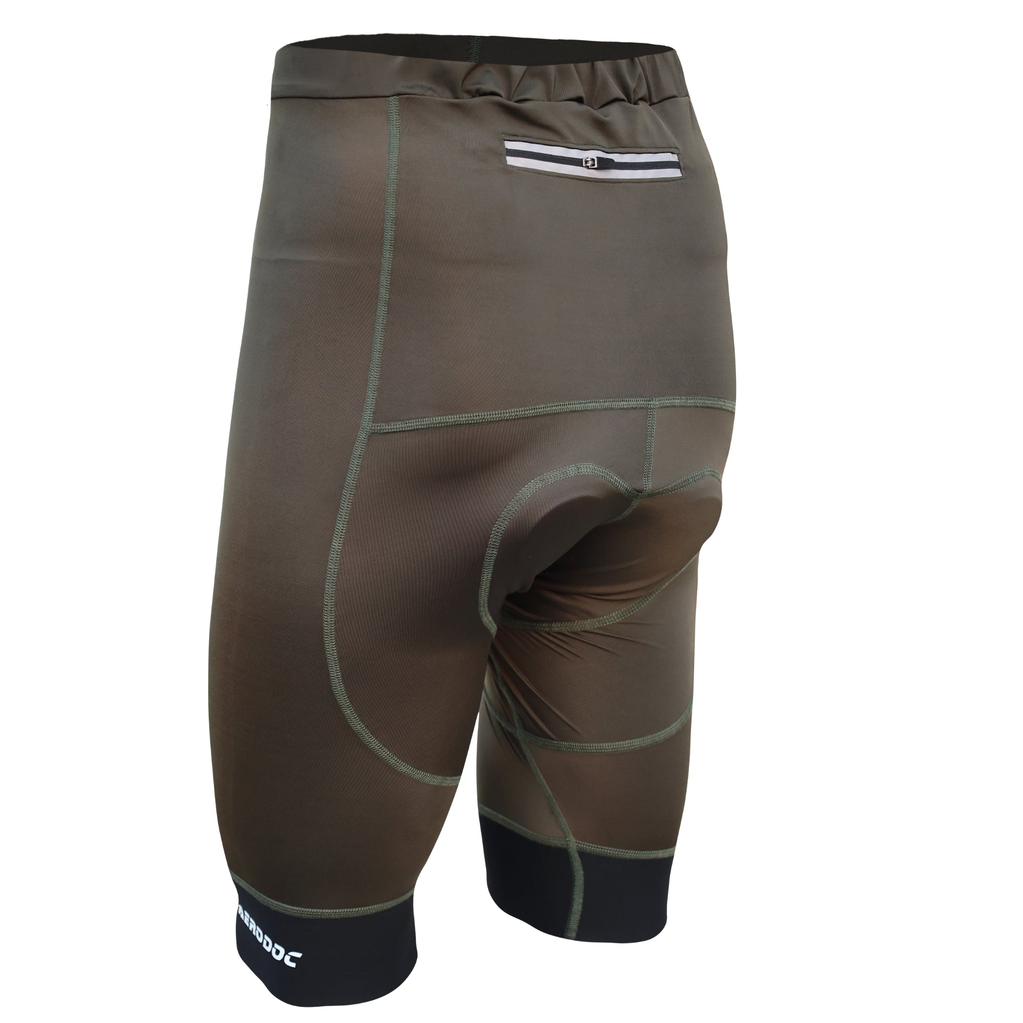 Aerodoc Ignite Olive Cycling Bibshorts with Reflective Zipper, Power Band, and 2 Pockets