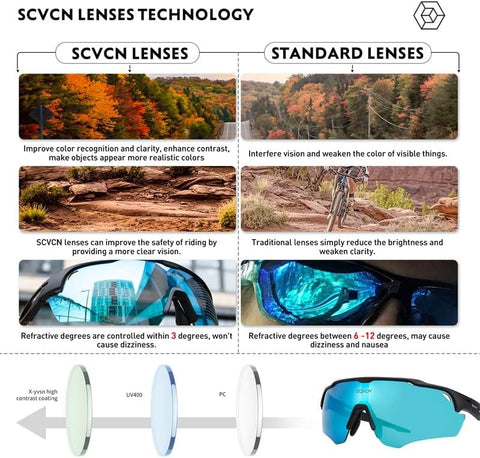 SCVCN 3Lens Sunglasses Man Cycling Glasses UV400 Bicycle Eyewear MTB Outdoor Woman gogglesss Sports and Leisure Cricket Glasses