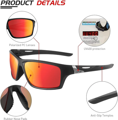 KAPVOE Sports Sunglasses Mens Polarized Cricket Glasses Women Running Cycling Driving Golf