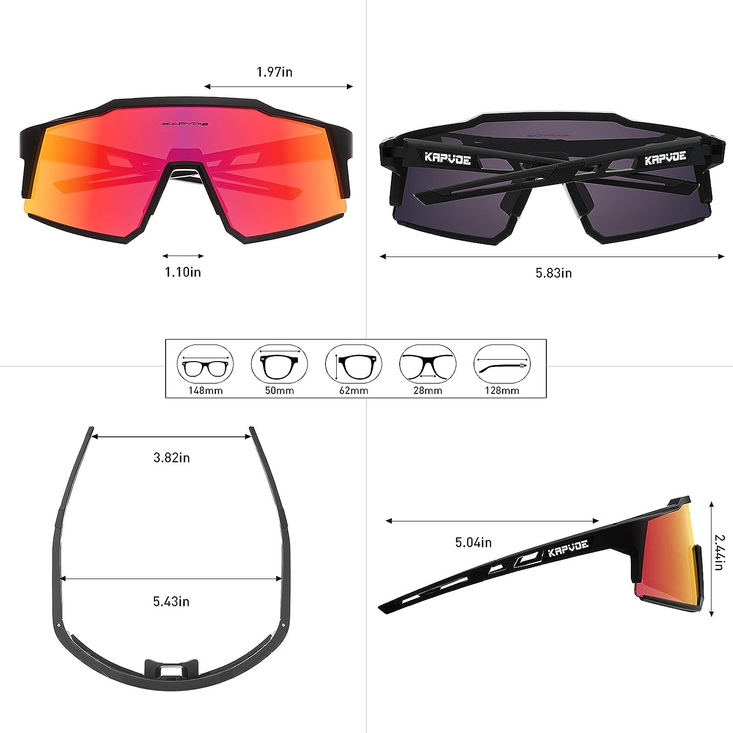 KAPVOE Polarized Sports Cricket Cycling Glasses with 4 Interchangeable Lenses TR90 Sports Sunglasses Women Men Running MTB Bike