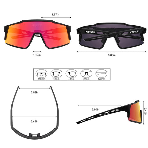 KAPVOE Polarized Sports Cricket Cycling Glasses with 4 Interchangeable Lenses TR90 Sports Sunglasses Women Men Running MTB Bike