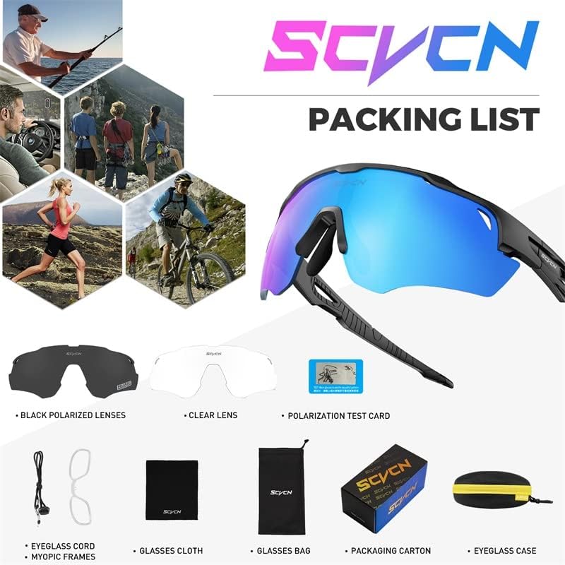 SCVCN 3Lens Sunglasses Man Cycling Glasses UV400 Bicycle Eyewear MTB Outdoor Woman gogglesss Sports and Leisure Cricket Glasses