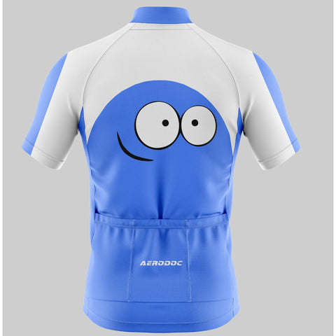 Aerodoc Smiley Blue White Cycling Jersey – Half & Full Sleeves, Matching Bib & Non-Bib Shorts