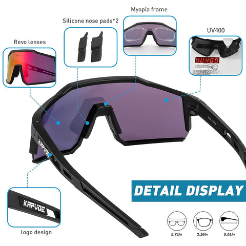 KAPVOE Polarized Sports Cricket Cycling Glasses with 4 Interchangeable Lenses TR90 Sports Sunglasses Women Men Running MTB Bike