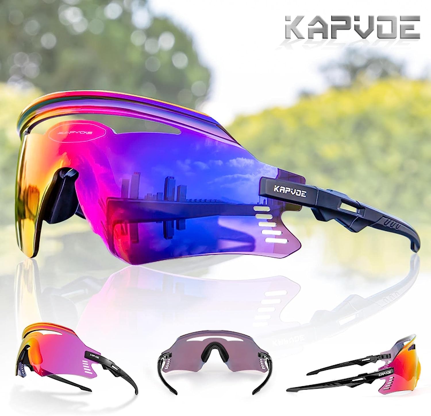 Kapvoe Sports Sunglasses Men Women Outdoor Road Mountain Track Cricket Bicycle Cycling Glasses Fishing Running Eyewear Mtb Bike Eyewear 1lens