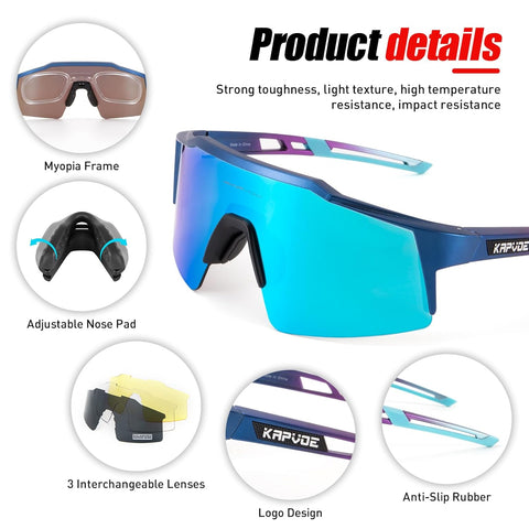 Kapvoe Sports Sunglasses With Multiple Interchangeable Lenses with 4 lens