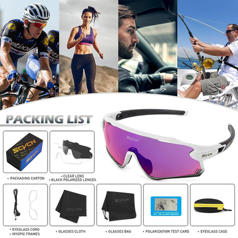 SCVCN Polarized Sports Sunglasses Cricket Cycling Glasses with 3 Interchangeable Lenses for Men Women MTB BMX Bicycle Riding Running UV 400