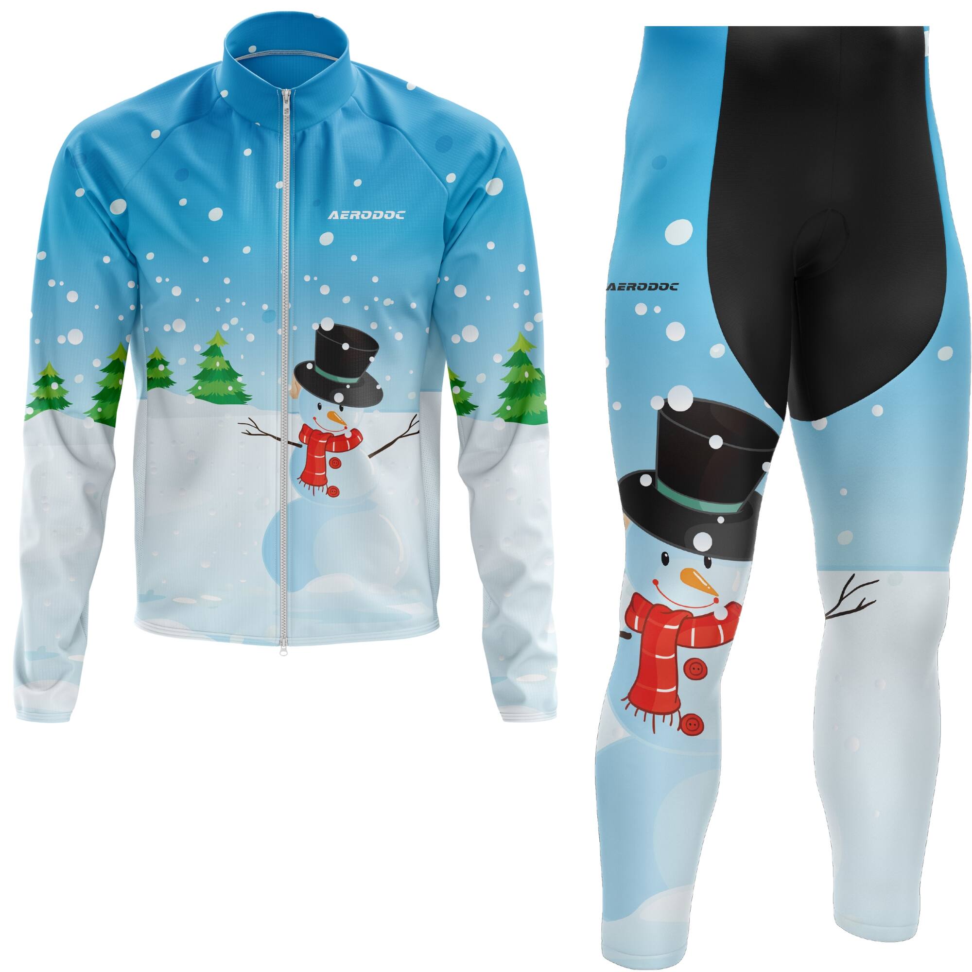 Aerodoc Cold-Weather Cycling Jacket – Snowman Print| Premium Winter Fleece Wool Bike Wear