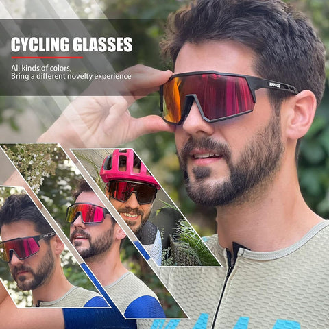 KAPVOE Polarized Sports Cricket Cycling Glasses with 4 Interchangeable Lenses TR90 Sports Sunglasses Women Men Running MTB Bike