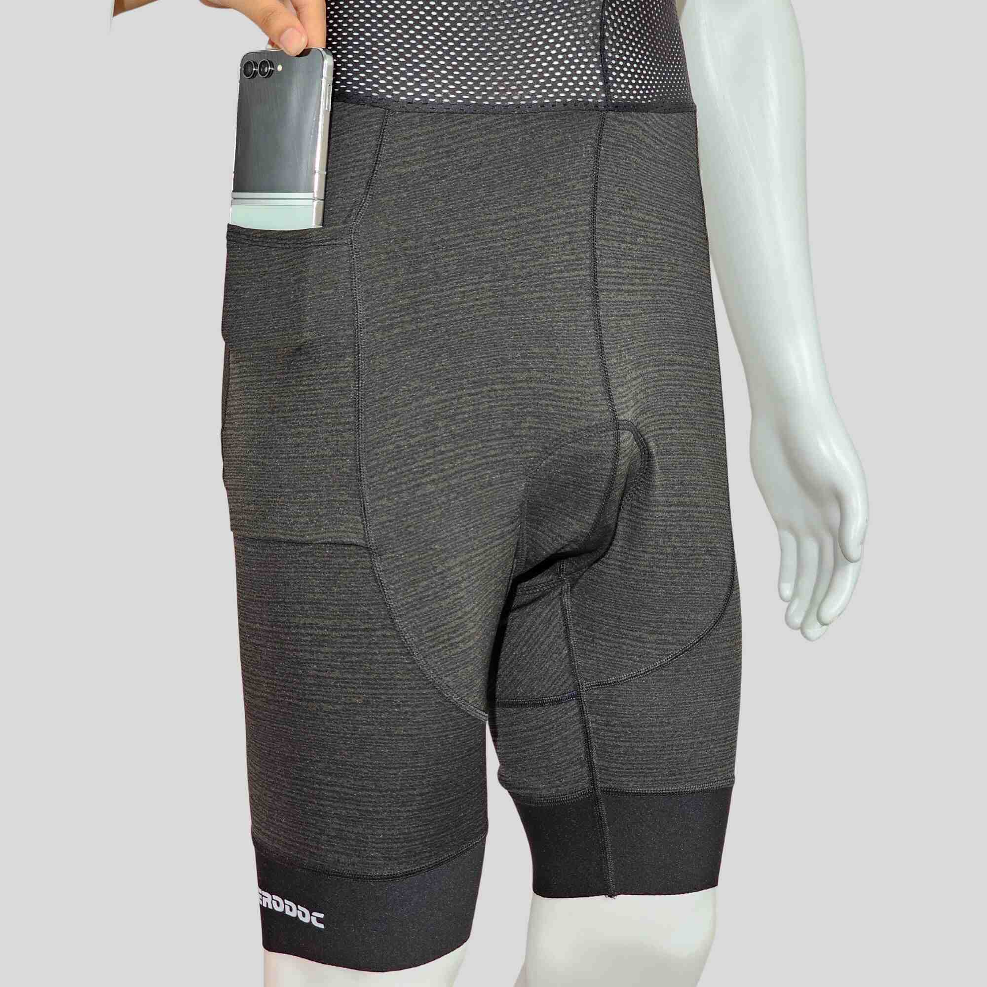 Aerodoc Ignite Vampire Gray Cycling Bibshorts with Reflective Zipper, Power Band, and 2 Pockets